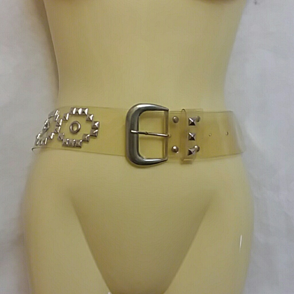 Womens Clear Acrylic Plastic Studded Belt Y2K Retro